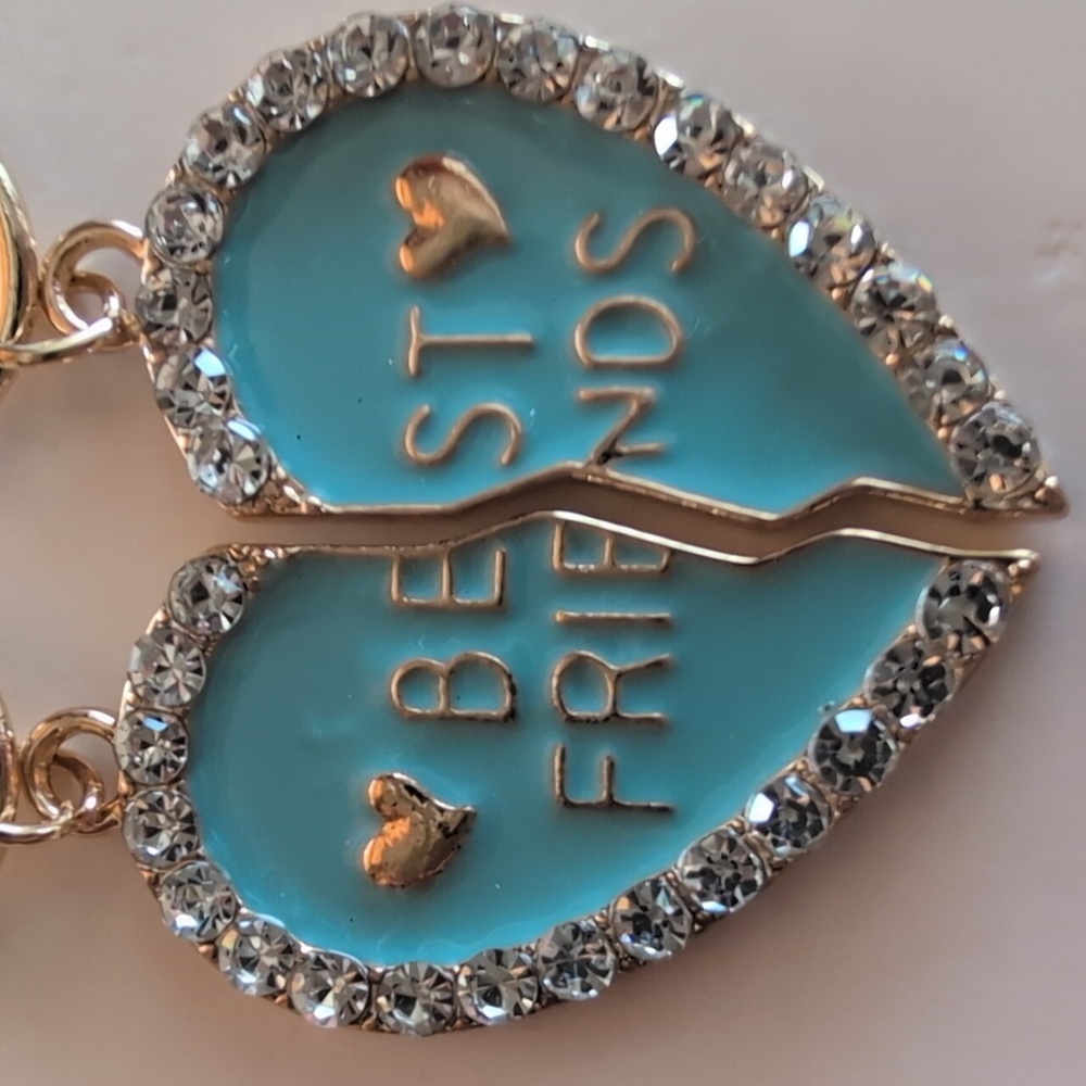 Gold and Blue Best Friends Friendship Heart Zipper Pulls Charms